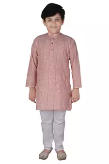 Peach Stripe Cotton Boys Kurta Pajama Set