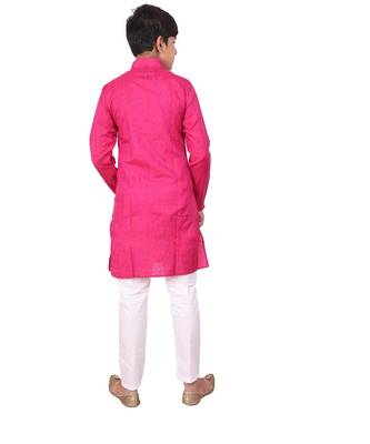 Pink Stripe Cotton Boys Kurta Pajama Set 2
