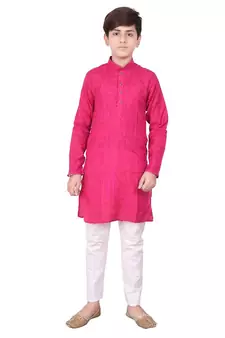 Pink Stripe Cotton Boys Kurta Pajama Set