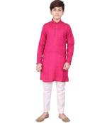Pink Stripe Cotton Boys Kurta Pajama Set