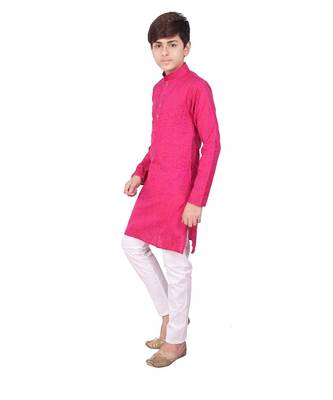 Pink Stripe Cotton Boys Kurta Pajama Set 3