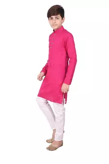 Pink Stripe Cotton Boys Kurta Pajama Set