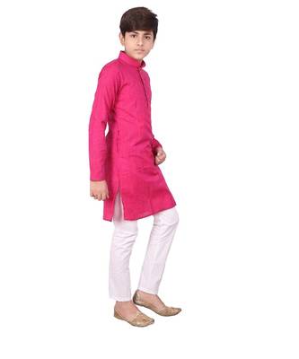 Pink Stripe Cotton Boys Kurta Pajama Set 4