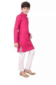 Pink Stripe Cotton Boys Kurta Pajama Set