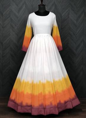 White Faux Georgette With Rich Pedding Print Gown 5