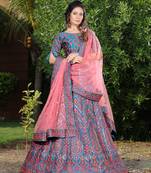 Blue Mirror Kashmiri Work Slub Silk embroidered Lehenga Choli With Dupatta