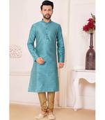 Blue plain dupion silk kurta-pajama