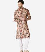 floral print kurta and churidar set for men