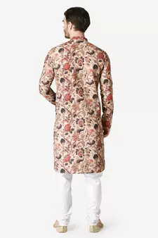 floral print kurta and churidar set for men