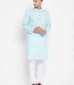 Blue plain pure cotton men-kurtas