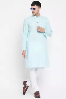 Blue plain pure cotton men-kurtas
