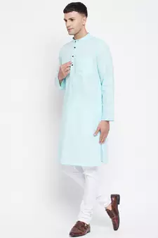 Blue plain pure cotton men-kurtas