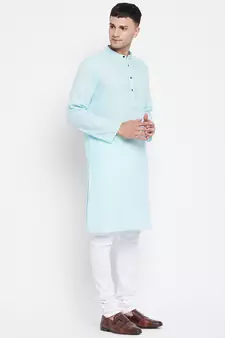 Blue plain pure cotton men-kurtas