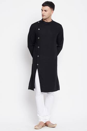Black plain linen men-kurtas