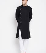 Black plain linen men-kurtas