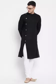 Black plain linen men-kurtas