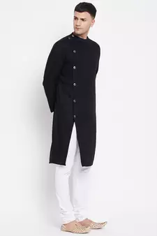 Black plain linen men-kurtas