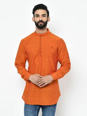 Orange plain blended cotton men-kurtas 1