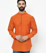 Orange plain blended cotton men-kurtas