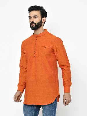 Orange plain blended cotton men-kurtas 2