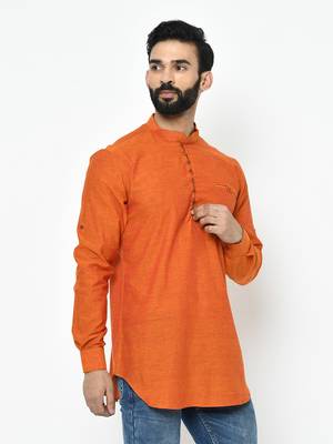 Orange plain blended cotton men-kurtas 3