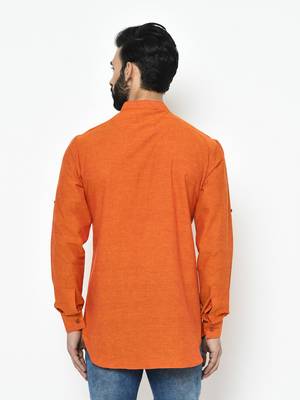 Orange plain blended cotton men-kurtas 4