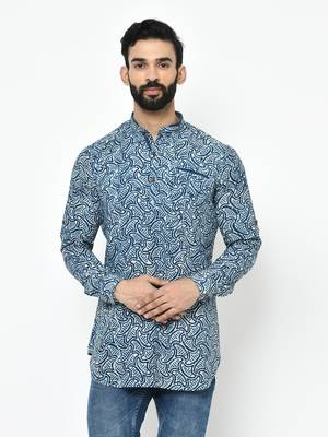 Blue printed blended cotton men-kurtas 1