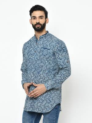 Blue printed blended cotton men-kurtas 2