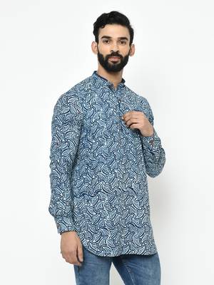Blue printed blended cotton men-kurtas 3