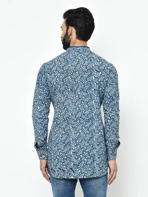 Blue printed blended cotton men-kurtas 4