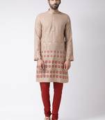 Beige printed blended cotton men-kurtas