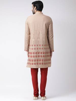 Beige printed blended cotton men-kurtas 3