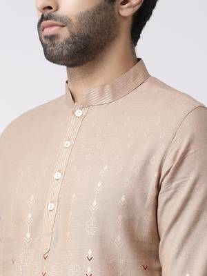 Beige printed blended cotton men-kurtas 4