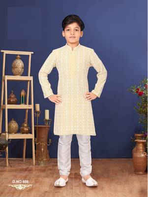 Boy's Yellow Embroidered Georgette Kurta Churidar 1