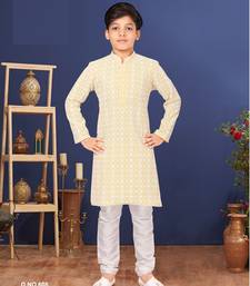 Boy's Yellow Embroidered Georgette Kurta Churidar