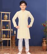 Boy's Yellow Embroidered Georgette Kurta Churidar