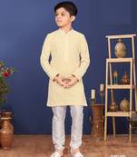 Boy's Yellow Embroidered Georgette Kurta Churidar