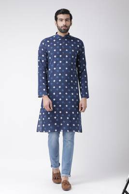 Blue printed blended cotton men-kurtas 1