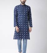 Blue printed blended cotton men-kurtas