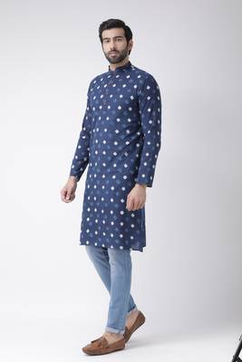 Blue printed blended cotton men-kurtas 2