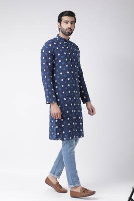 Blue printed blended cotton men-kurtas 3