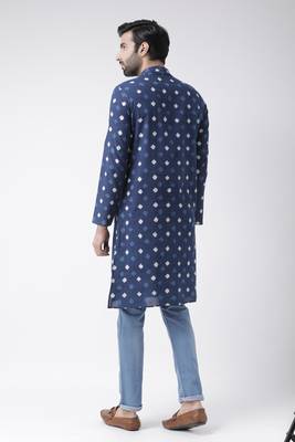 Blue printed blended cotton men-kurtas 4