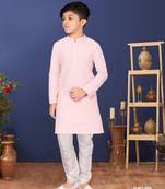 Boy's Pink Embroidered Georgette Kurta Churidar