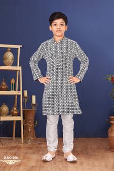 Boy's Black Embroidered Georgette Kurta Churidar