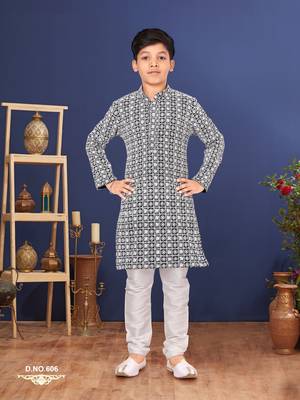 Boy's Black Embroidered Georgette Kurta Churidar 1