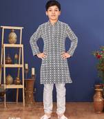 Boy's Black Embroidered Georgette Kurta Churidar