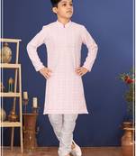Boy's Pink Embroidered Georgette Kurta Churidar