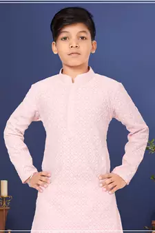 Boy's Pink Embroidered Georgette Kurta Churidar