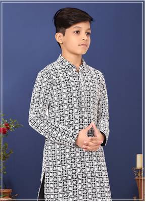 Boy's Black Embroidered Georgette Kurta Churidar 7
