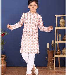 Boy's Off White Cotton Printed Kurta Churidar